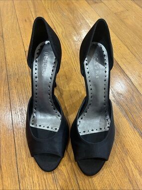 BCBGirls Black Lyma Peep-Toe Heels